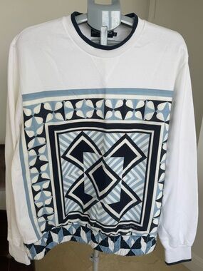 Dolce & Gabbana White Majolica print Navy and Light Blue Scarf-Print Sweatshirt